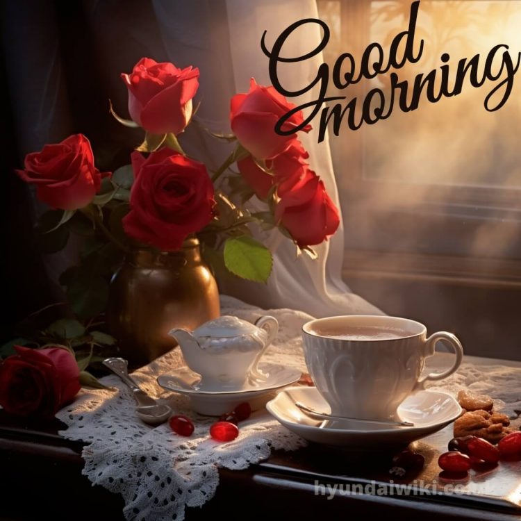 Coffee good morning picture red roses gratis