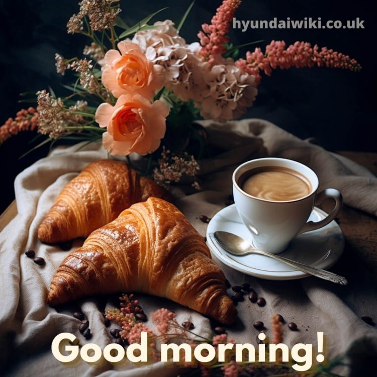 Good morning with coffee images picture croissants gratis