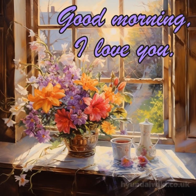 Love romantic good morning flowers picture window gratis