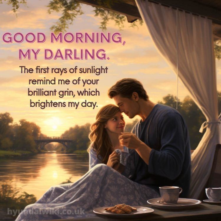 Romantic good morning picture couple on the river gratis