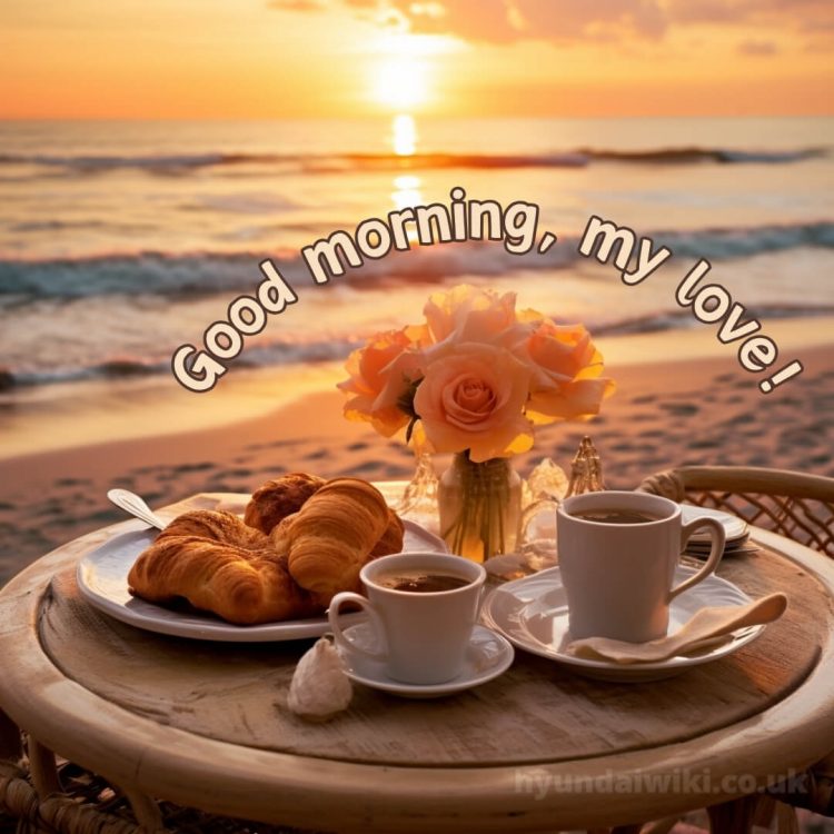 Romantic good morning picture breakfast on the beach gratis