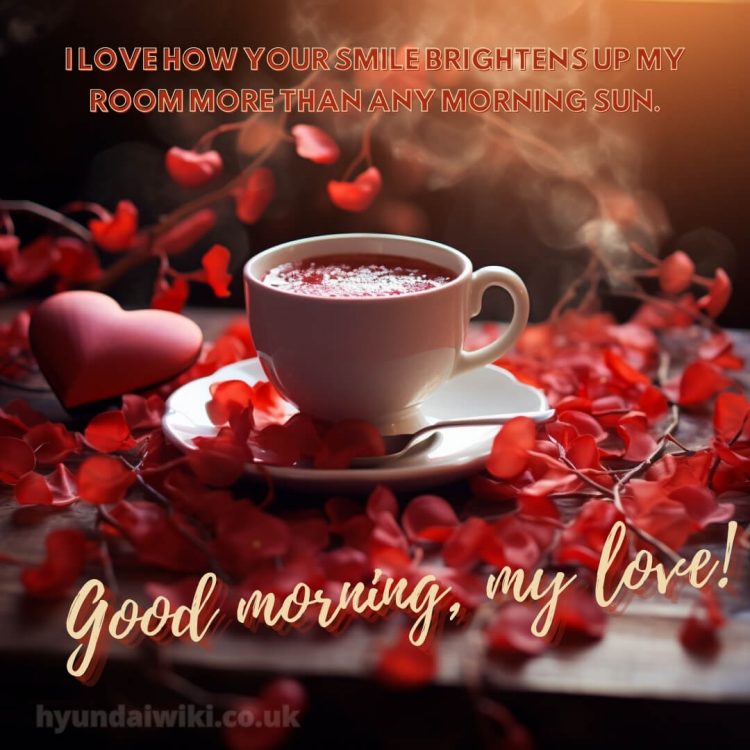 Romantic good morning message picture red leaves gratis