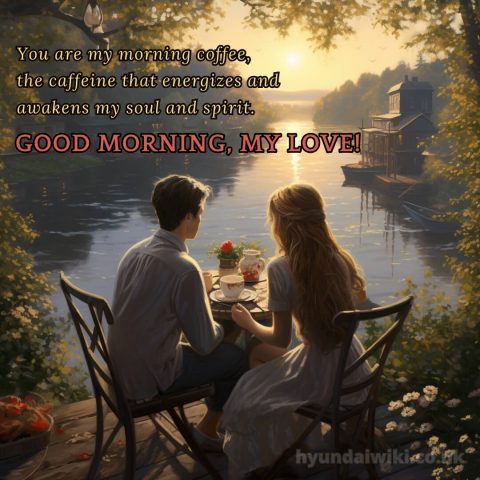 Romantic good morning message picture couple on the river gratis